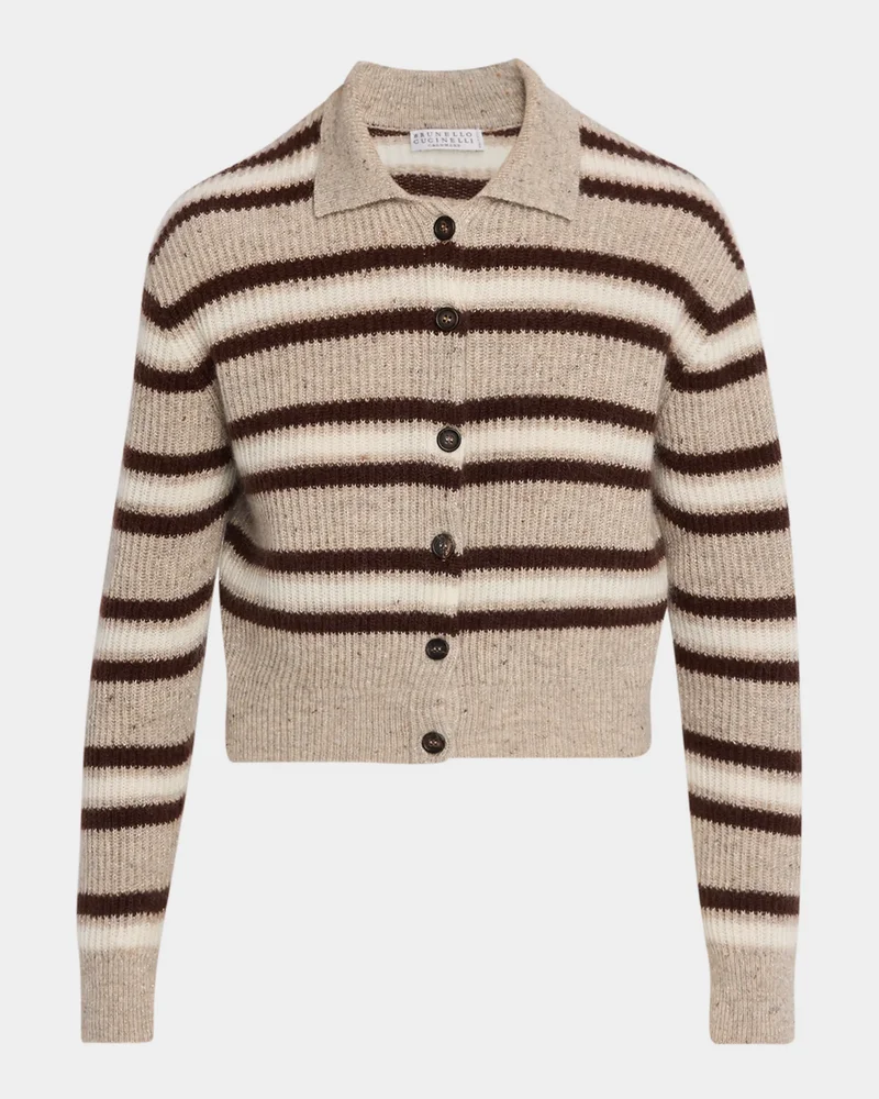 Cashmere-Blend Striped Collared Cardigan