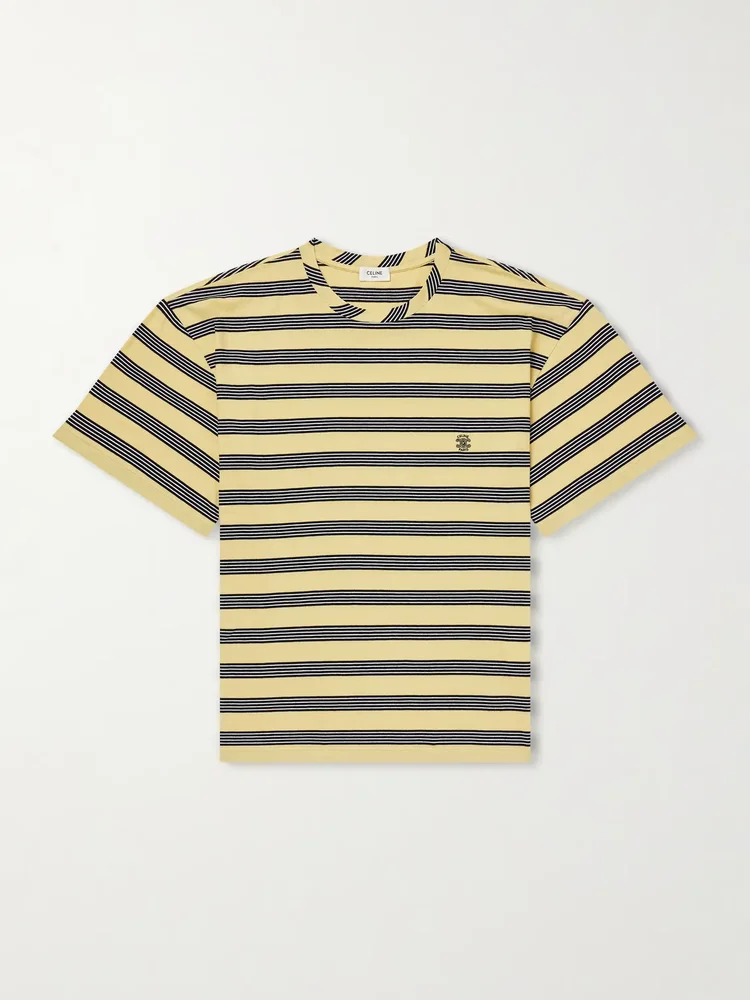 Triomphe-Embroidered Striped Cotton-Jersey T-Shirt