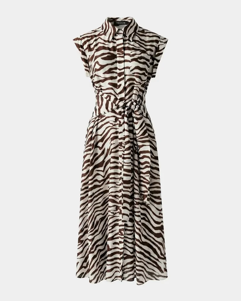Serena Zebra Rolled-Sleeve Shirtdress