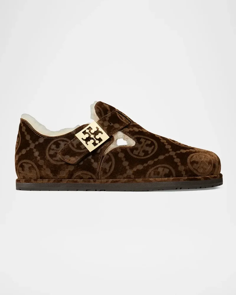 Mellow Shearling-Lined Monogram Velvet Clogs