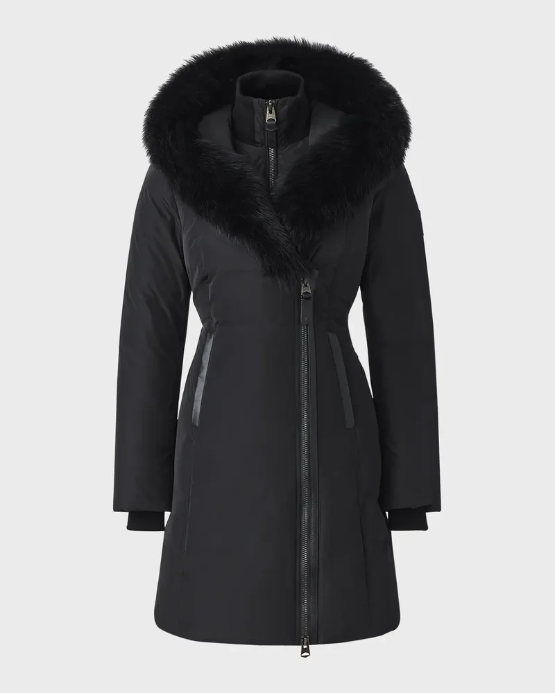 Kay Layered Parka Coat w/ Shearling Trim