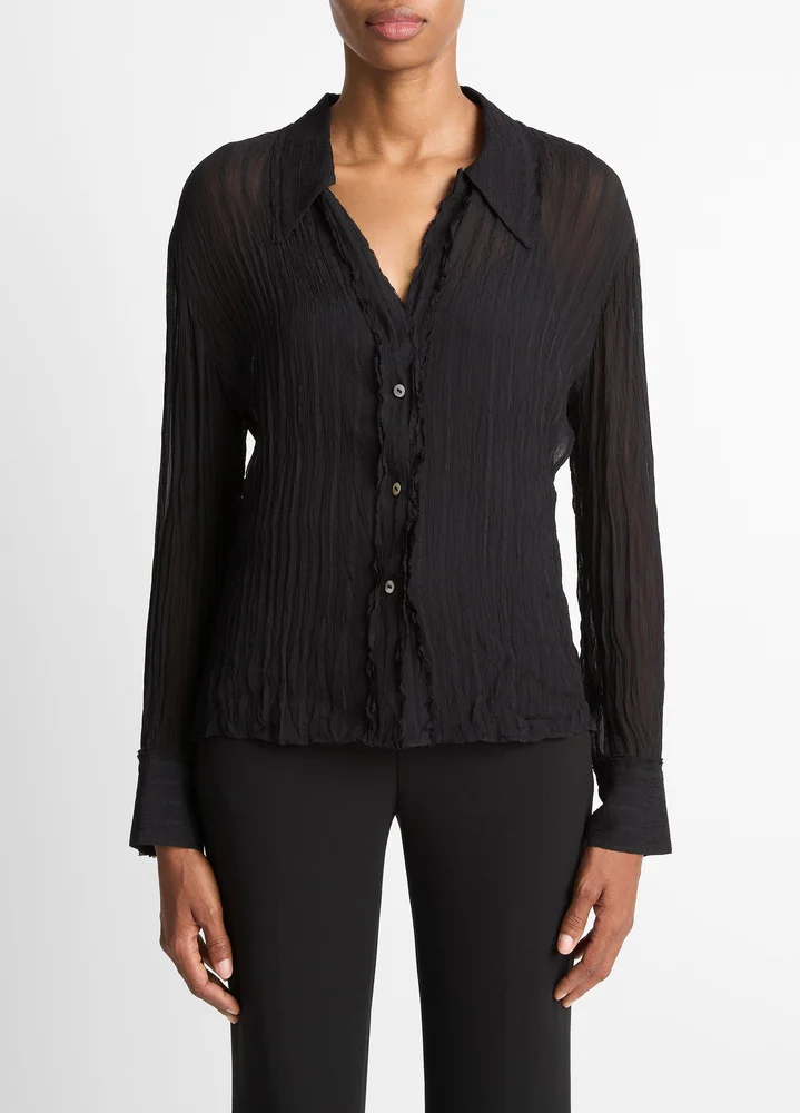 Crushed Stripe Button-Front Shirt in Shirts & Tees