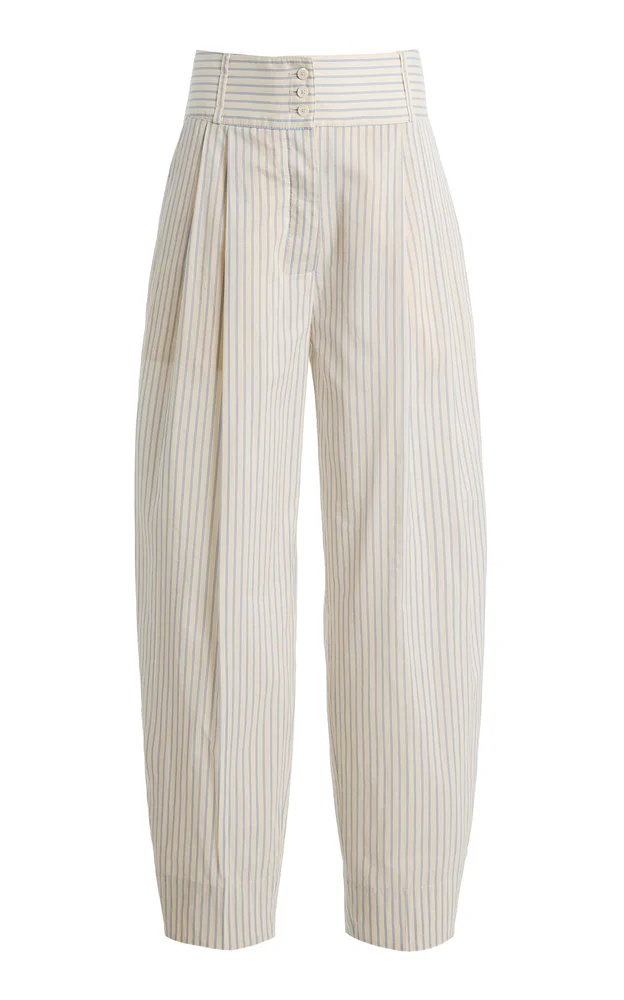 Striped High-Rise Cotton-Silk Barrel Pants
