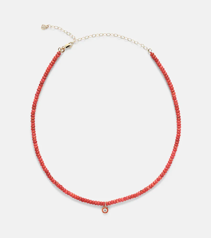 Bamboo coral and 14kt gold charm necklace