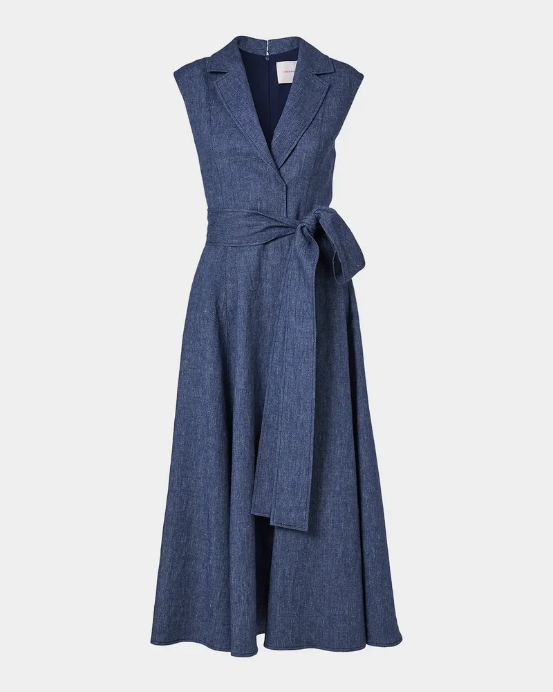 Linen-Blend Sleeveless Trench Midi Dress