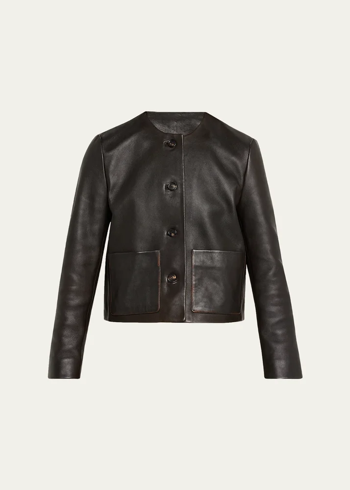 Ophelie Leather Collarless Jacket
