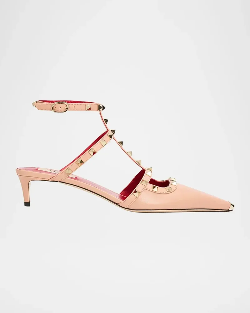 40mm Rockstud Leather Ankle-Strap Pumps