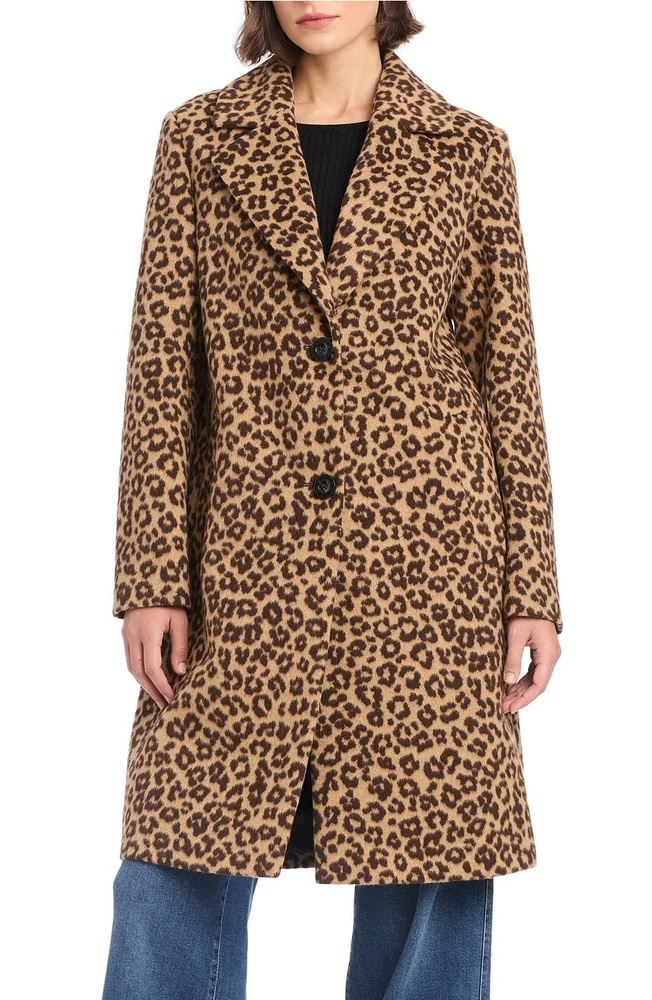 Single-Breasted Wool-Blend Boyfriend Leopard Coat