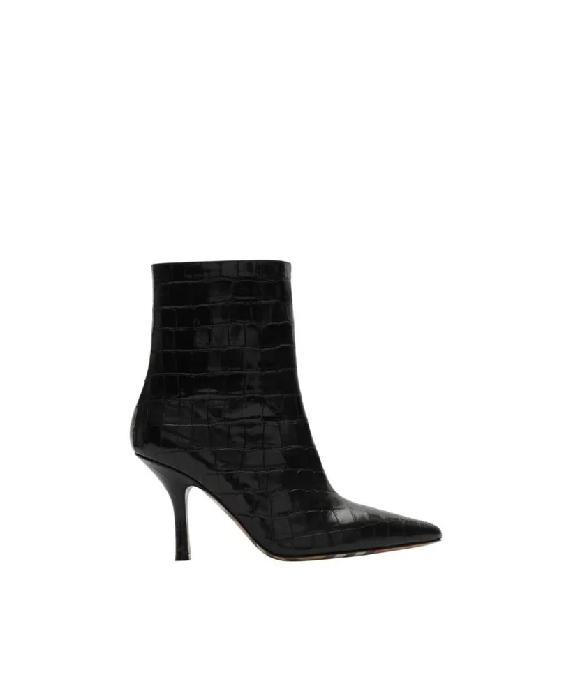 Crocodile Effect Leather Dame Ankle Boots