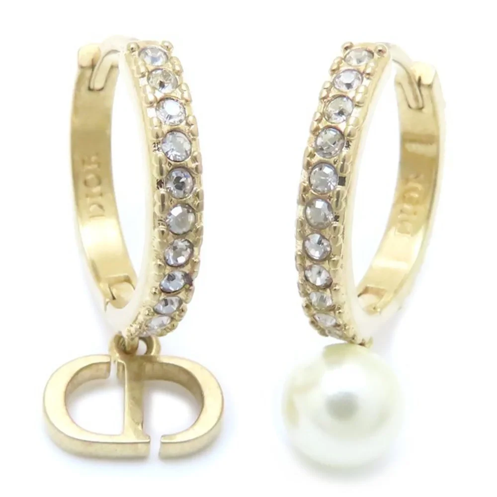 Pre-Owned Earrings Pearl Gold-Tone Metal