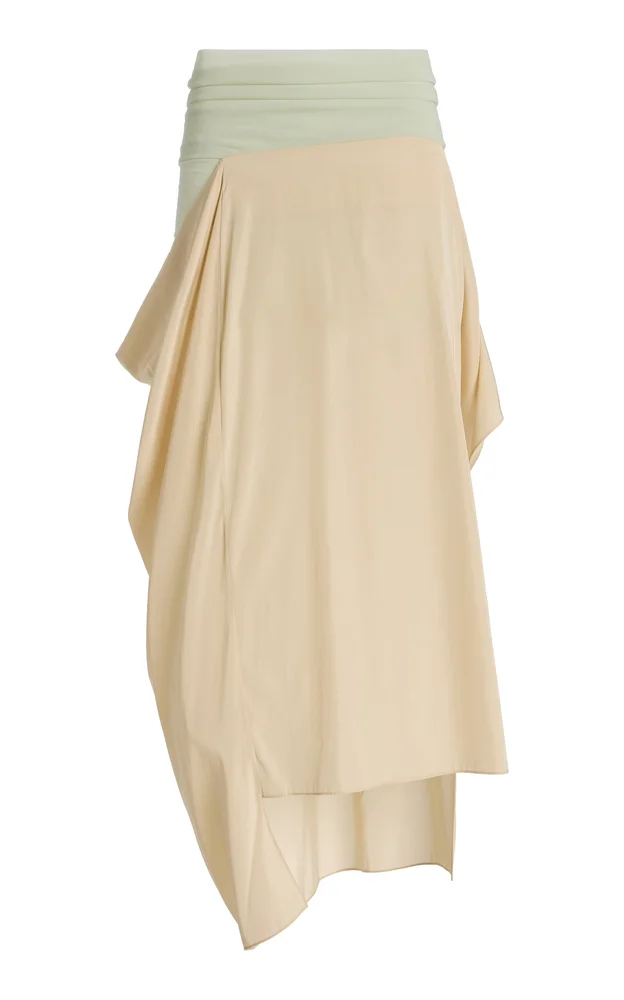 Stocking-Waist Draped Midi Skirt
