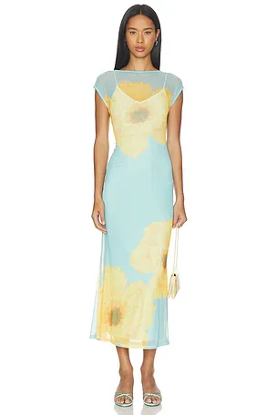 Blue Yellow Poppy Mesh Luna Dress