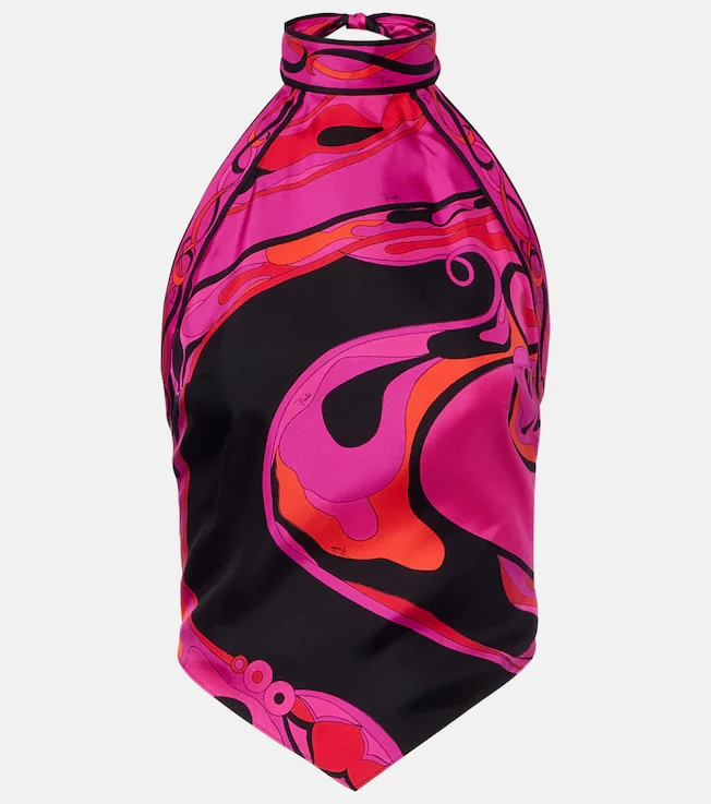 Orchidee halterneck silk twill top