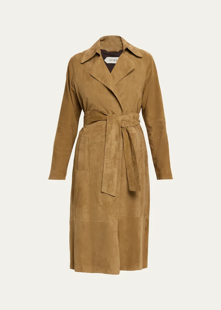 Yava Wrap-Front Lambskin Suede Coat