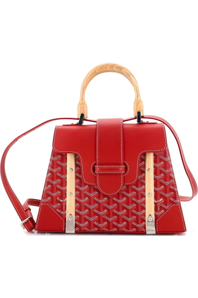 Saigon Top Handle Bag Coated Canvas with Leather PM (Red, pre-owned)