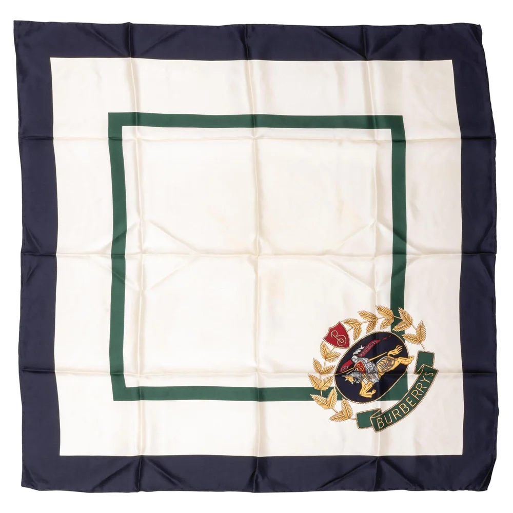 Pre-Owned White and Blue Crest Silk Scarf