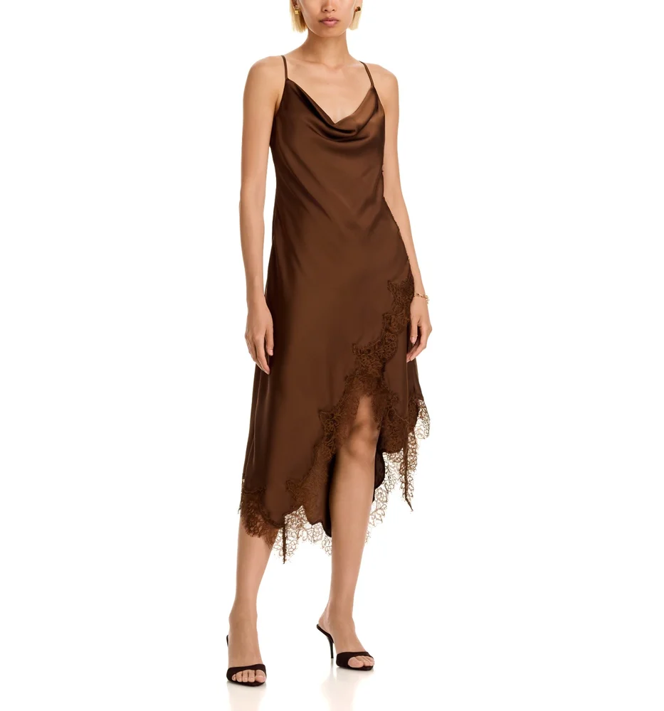 Lace Trim Satin Midi Dress