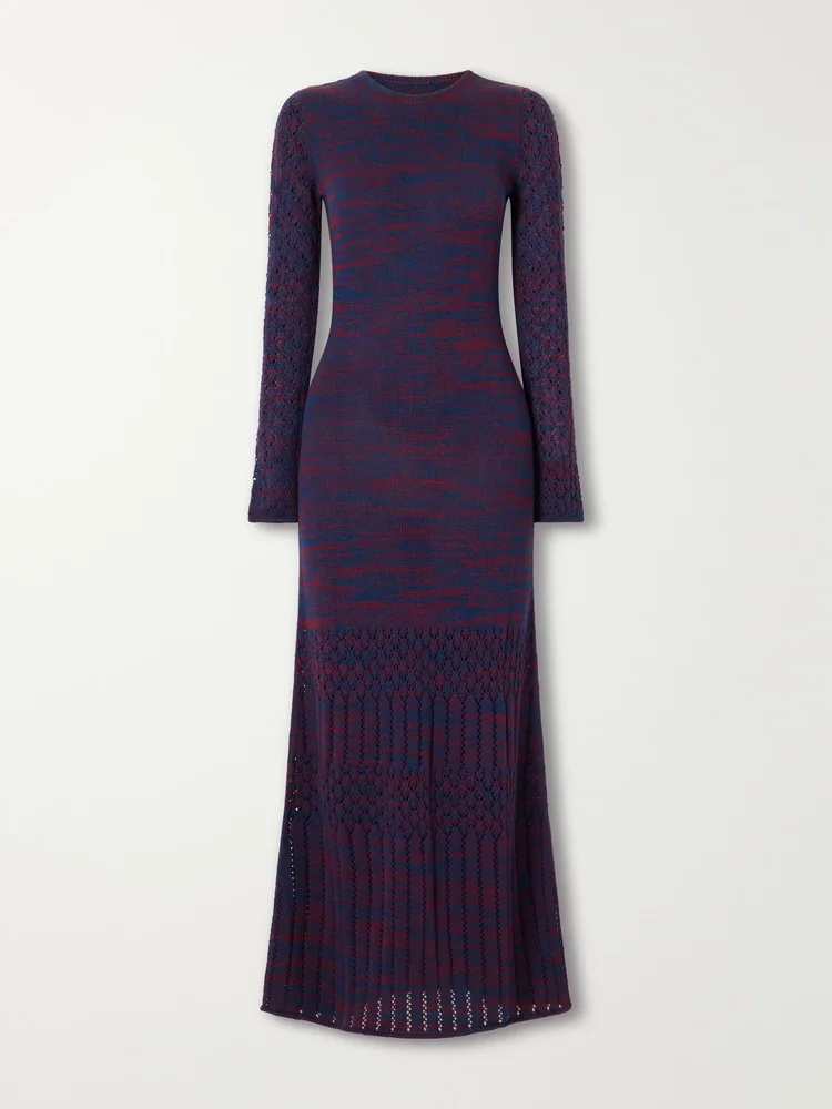 Murga open-back crocheted striped cotton midi dress