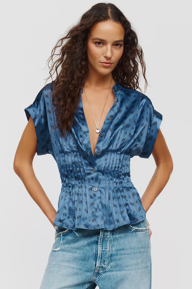 Linden Silken Pleated Waisted Blouse