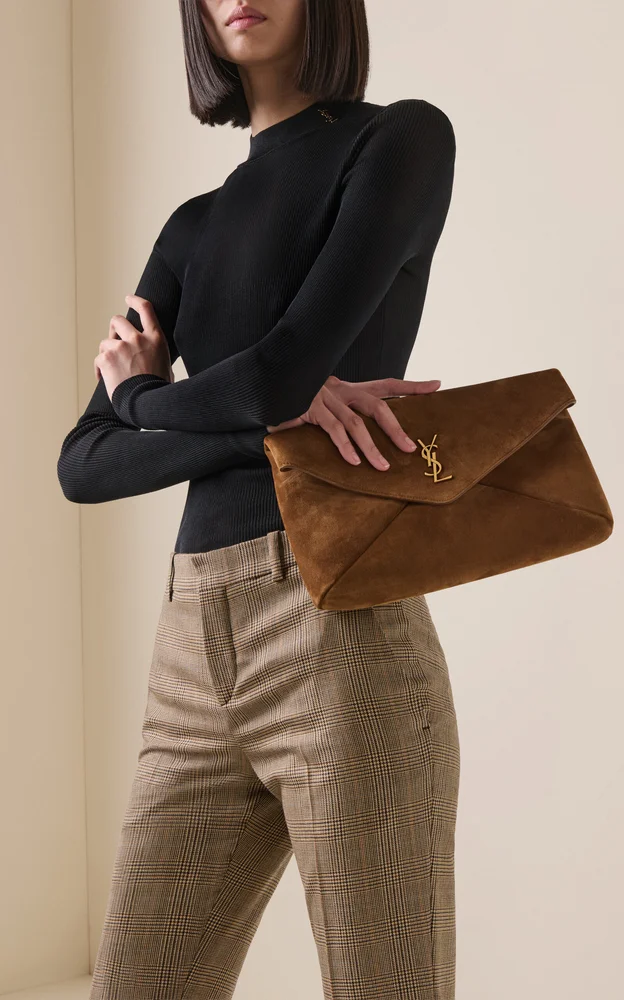 Large Envelope Suede-Satin Pouch