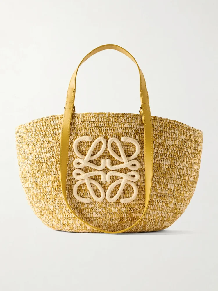 Paula's Ibiza Eclipse Basket medium leather-trimmed raffia tote