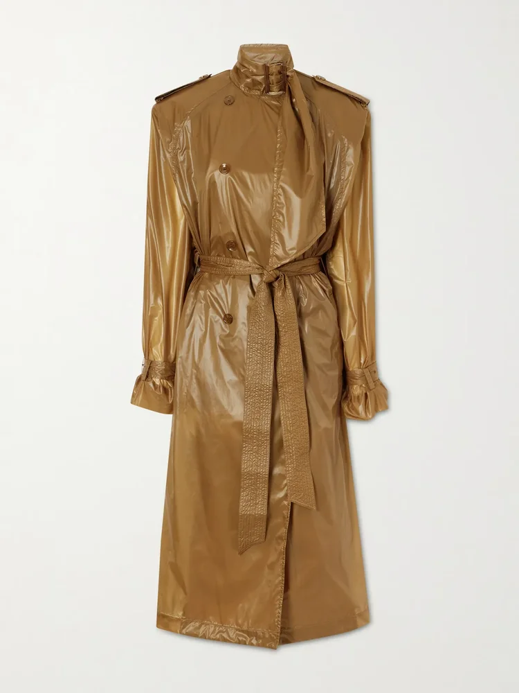Double-breasted belted shell trench coat
