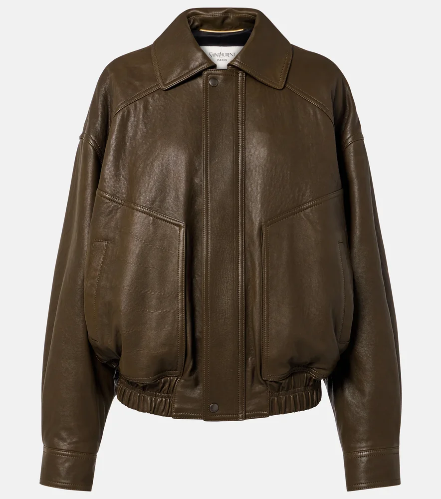 Leather bomber jacket