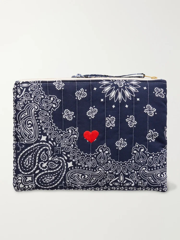 Coeur Vanity embroidered bandana-print cotton pouch