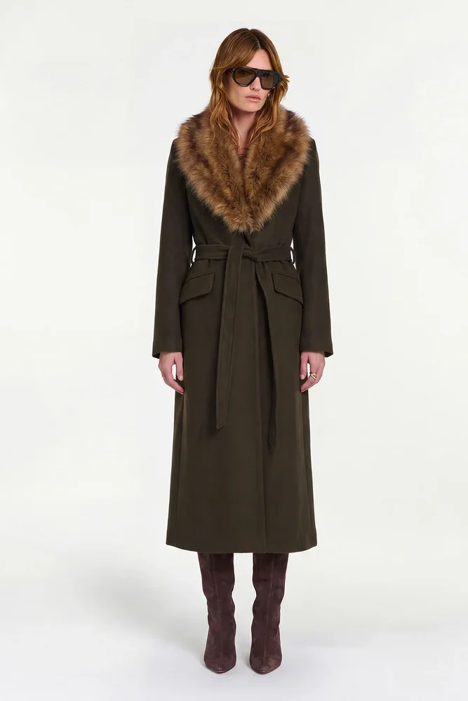 MAE FAUX FUR COLLAR COAT - OLIVE