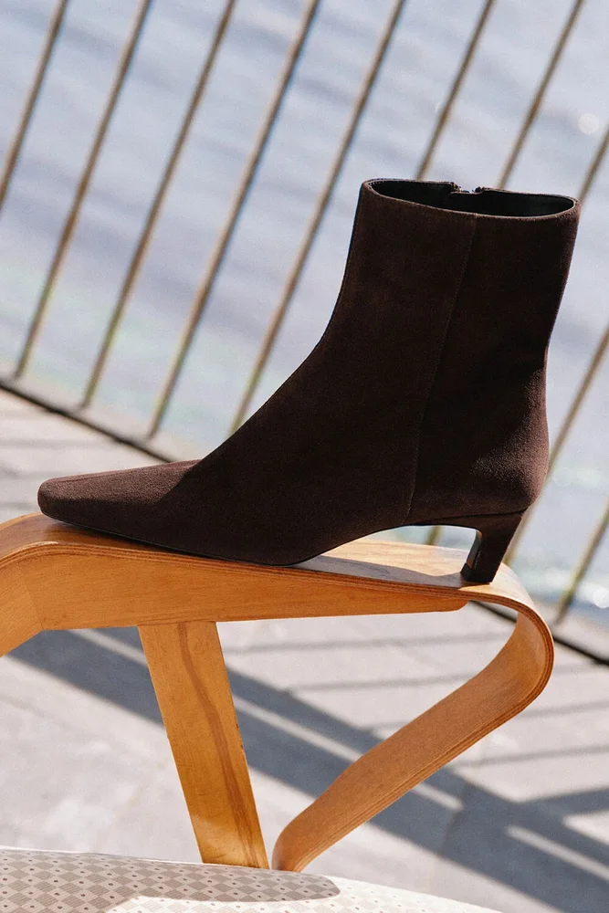 Chocolate Kitten Heel Suede Ankle Boot