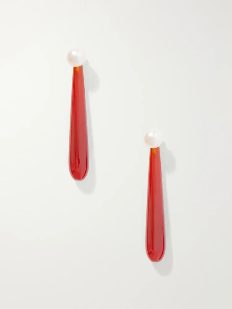 Angelyne medium sterling silver, carnelian and pearl earrings