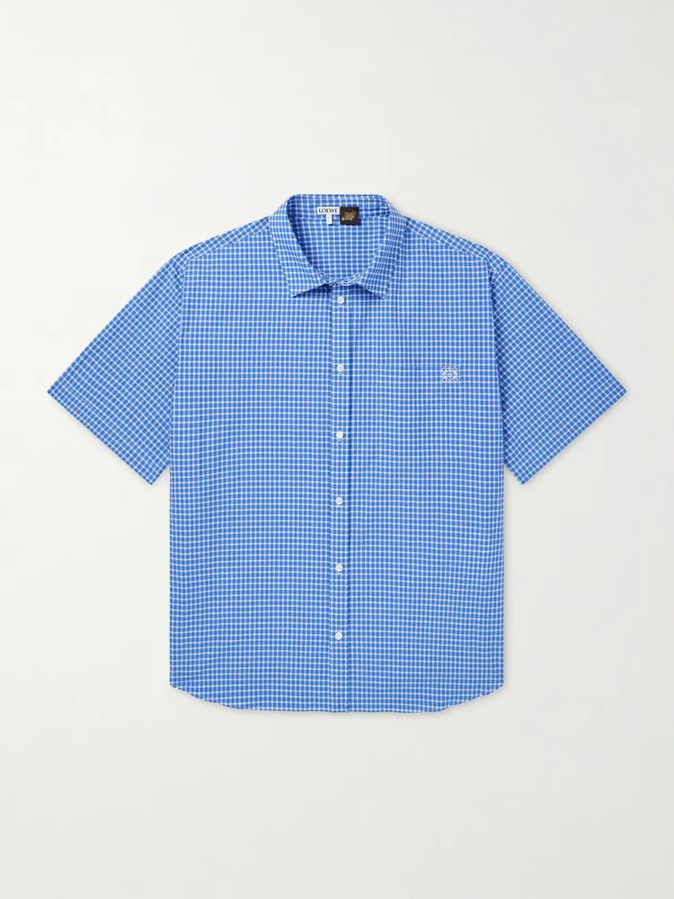 x Paula's Ibiza Logo-Embroidered Checked Cotton-Poplin Shirt