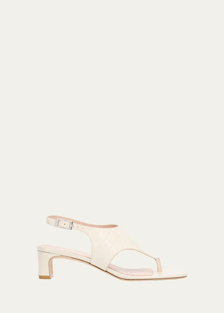 40mm Baby Babette Croc-Embossed Leather Thong Sandals