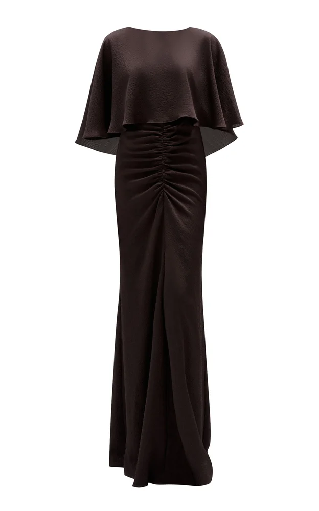 Hammered Satin Cape Gown