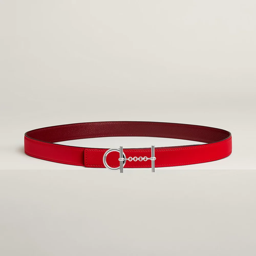 Croisiere belt buckle & Reversible leather strap 24 mm, Red