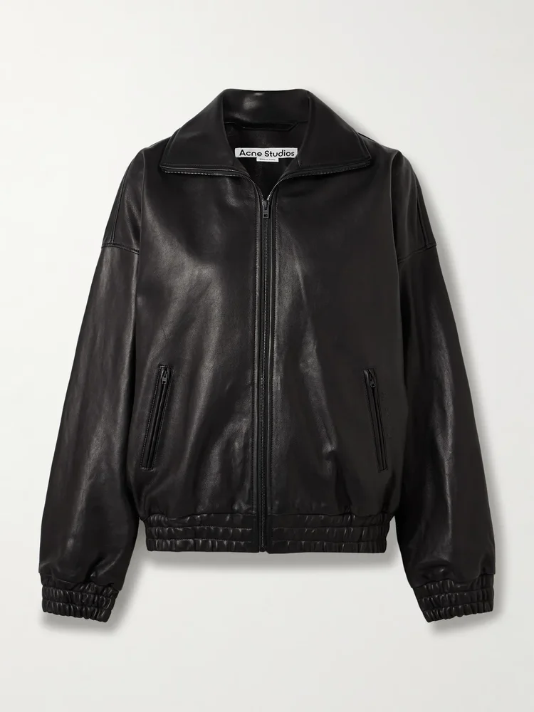 Leather bomber jacket