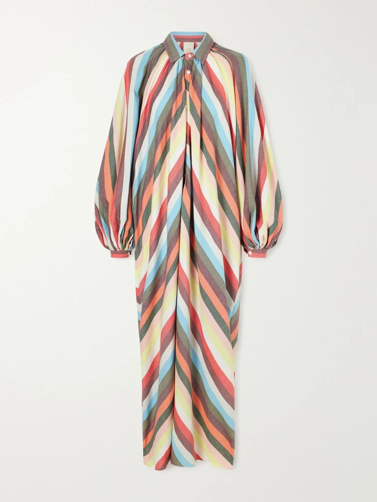 The Balloon Sleeve Touareg striped cotton maxi dress