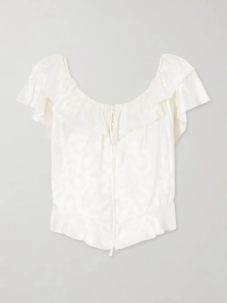 Floriette ruffled satin-jacquard blouse