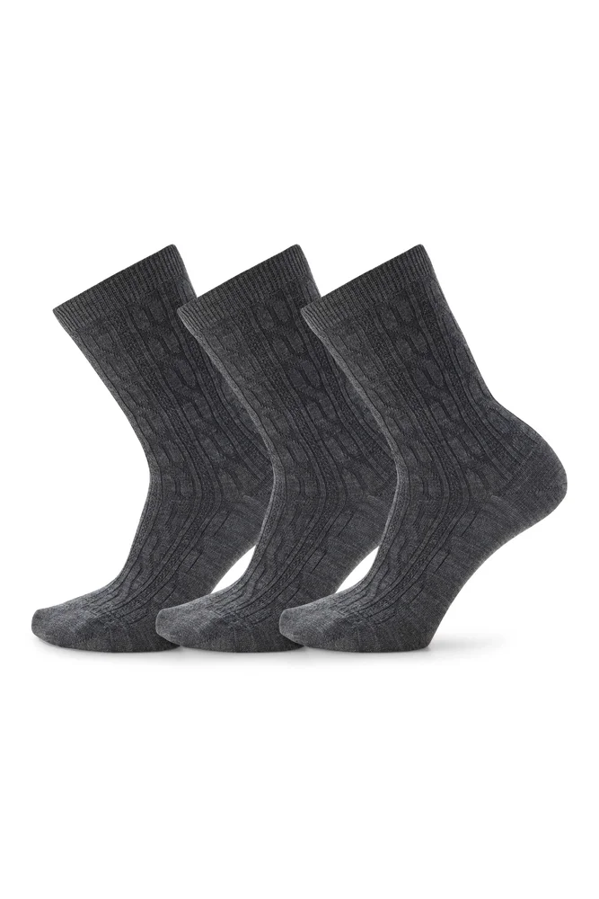 Everyday 3-Pack Wool Blend Cable Crew Socks