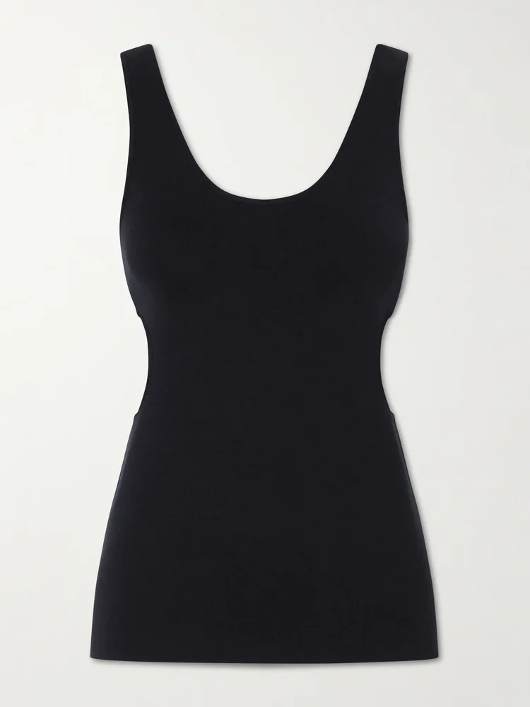 Cutout ribbed-knit jersey tank