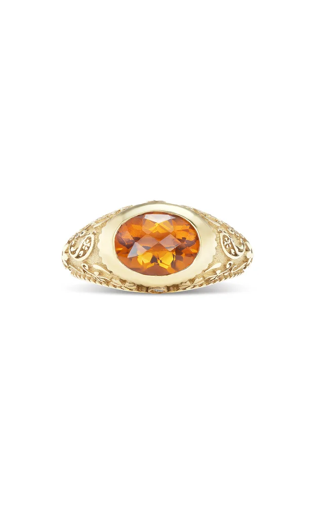 Southwestern 14K Yellow Gold Citrine Pinky Ring