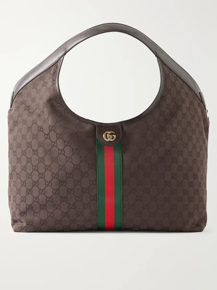 Giglio leather-trimmed canvas-jacquard tote