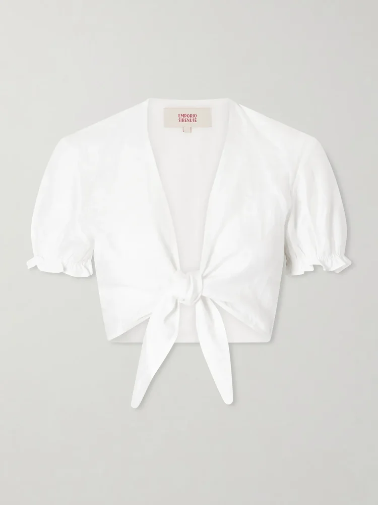 Poppy knotted linen cropped top