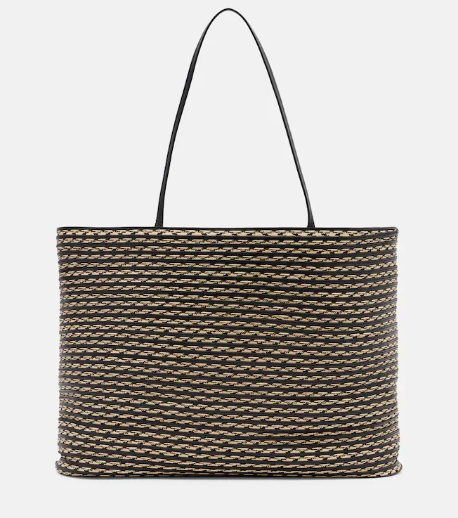 Beau Large leather-trimmed raffia tote bag
