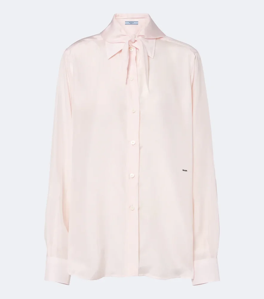 Tie-neck silk poplin shirt