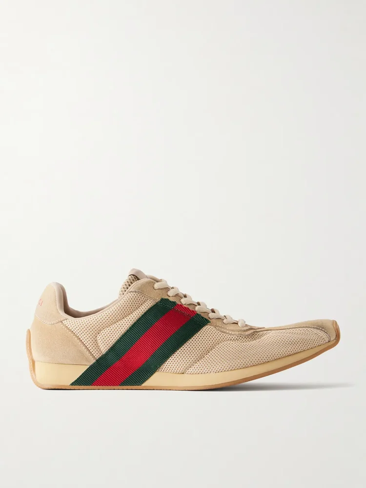 Tempo web-detailed suede-trimmed mesh sneakers