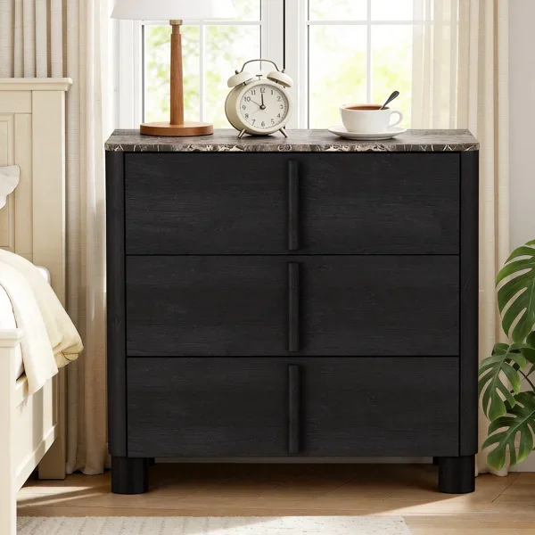 31.5-inch W Oversized Nightstand with 3 Drawers and Marble-Look Top