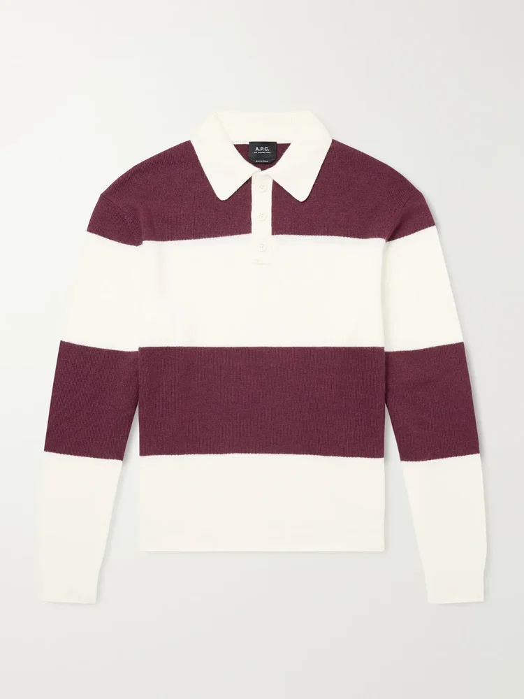 Logo-Embroidered Striped Virgin Wool Polo Sweater