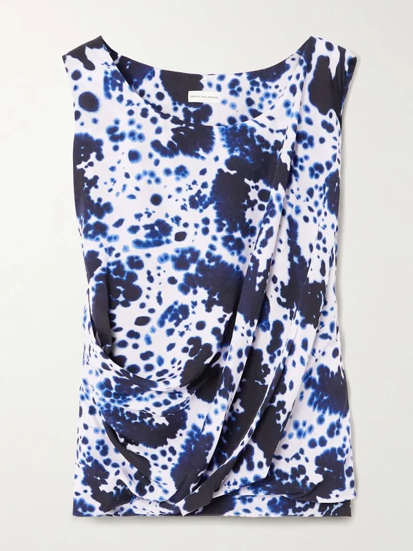 DRIES VAN NOTEN Draped printed satin top