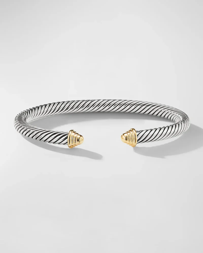 Cable Bracelet in Silver with 14K Gold, 5mm